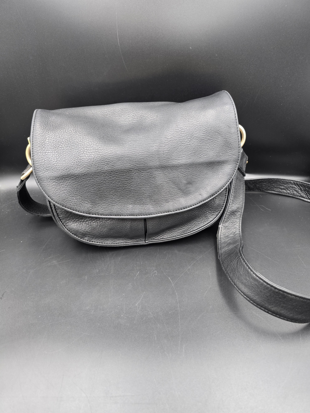 Classic Black Leather Crossbody Saddle Bag - Untitled Brand